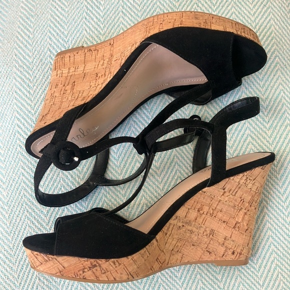 Charles By Charles David Black Wedge Sandals with Ankle Strap - Picture 6 of 15